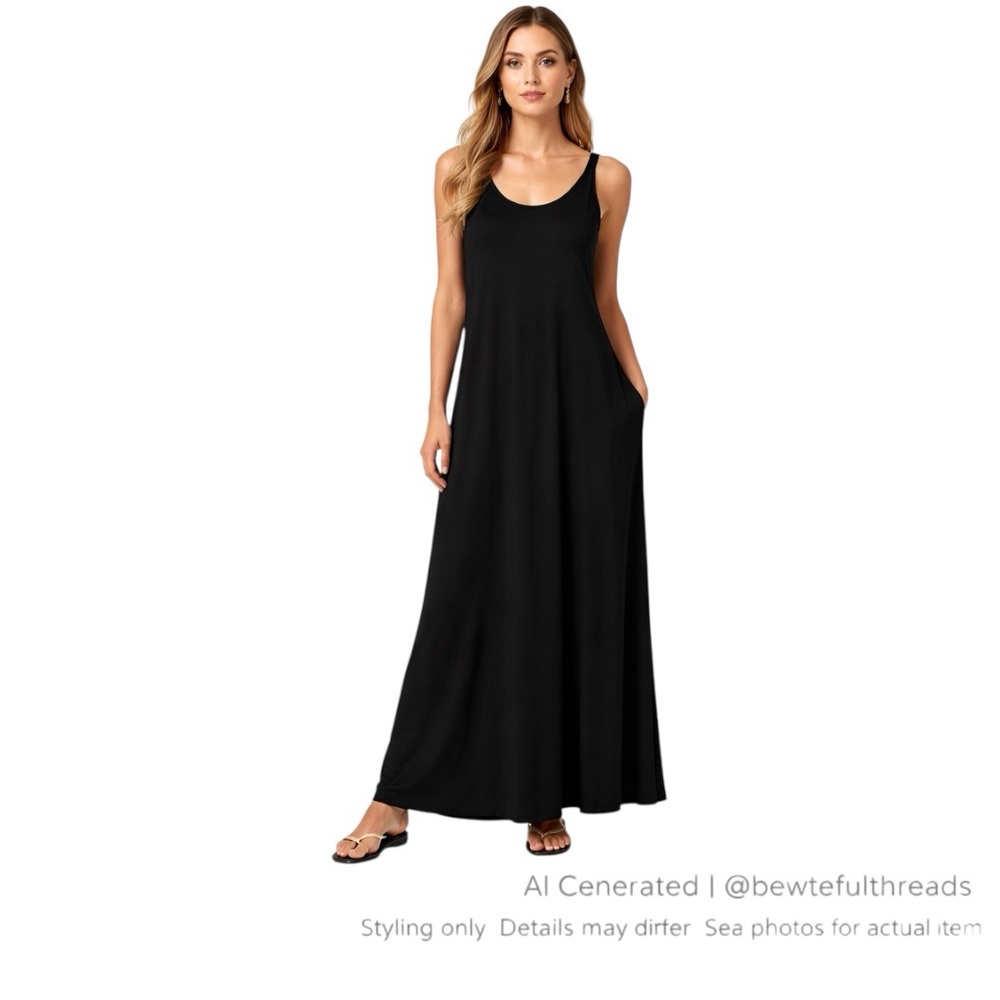 Effortless Black Maxi Dress Michael Stars Supima Modal A-Line M